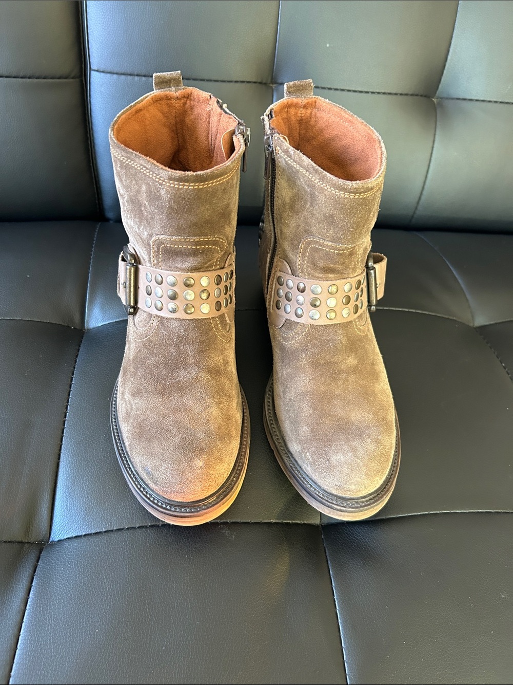 Women’s Tan Suede Studded Ankle Booties